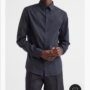 H&M men’s slim fit easy iron button down black shirt NWT